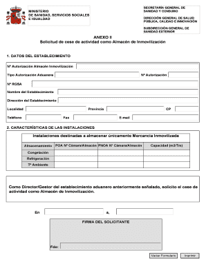 Spain Almacén de Inmovilización Cessation Request