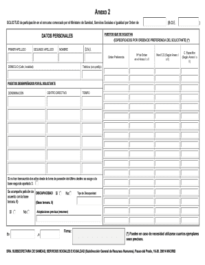 Spain Health Ministry Job Application Form