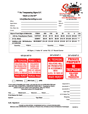 No Trespassing Sign Order Form