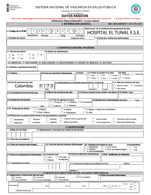 SISTEMA NACIONAL DE VIGILANCIA EN SALUD PUBLICA Subsistema de informacin SIVIGILA Ficha de notificacin DATOS BSICOS 1