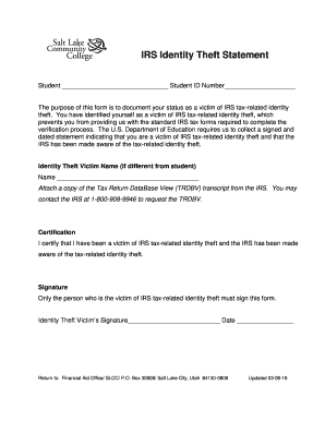 Irs identity theft letter - IRS Identity bTheftb Statement - SLCC - slcc