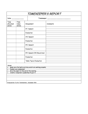 Toastmasters speech evaluation sample script - Purged Timekeepers Report - Te Aro Toastmasters - tearotoastmasters net