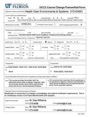 Sample of transmittal letter - UCC2: Course Change Transmittal Form Department Name and Number Health Care Environments &amp