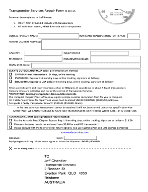 Transponder Services Repair Form online
