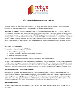 321 Pledge Daily Donor Sponsor Program - Rubys Rainbow