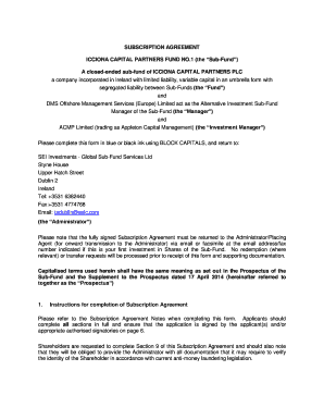 SUBSCRIPTION AGREEMENT ICCIONA CAPITAL PARTNERS FUND NO1