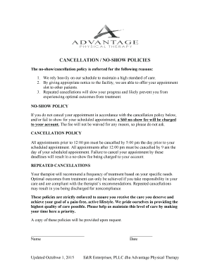 Cancellation / no-show policies - Advantage Physical Therapy