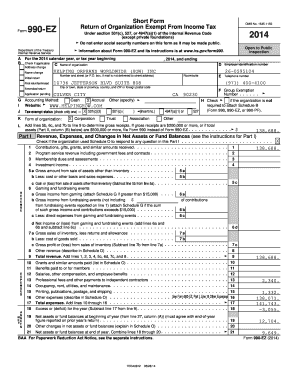 029986568113 - Form Short Form Return of Organization Exempt From Income Tax 990EZ , 2014, and ending Final return/terminated Amended return Application pending , D Address change Initial return Open to Public Inspection G Information about Form 990EZ and