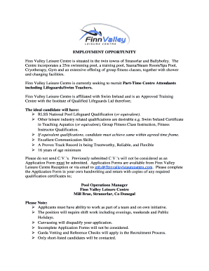 EMPLOYMENT OPPORTUNITY Finn Valley Leisure Centre is ...