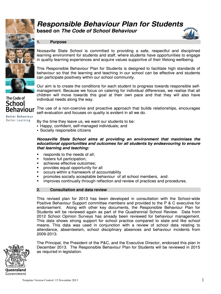 Fillable Online noosavilless eq edu Responsible Behaviour Plan