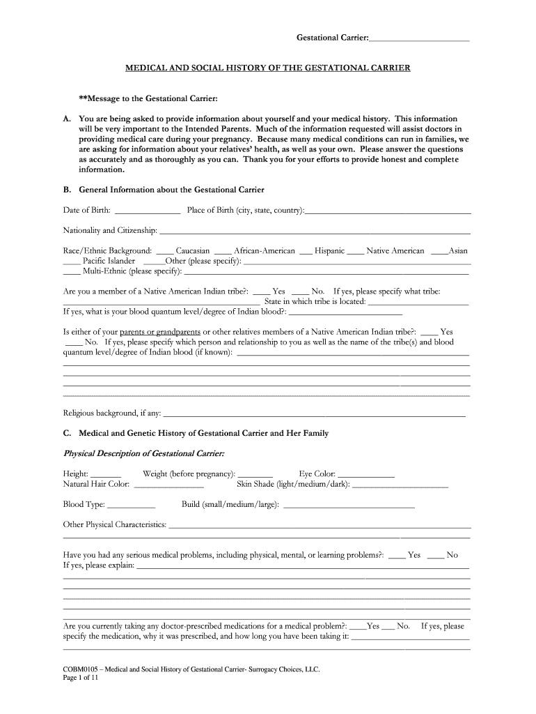 Fillable Online Medical History Form - Surrogacy Choices Fax Email ...
