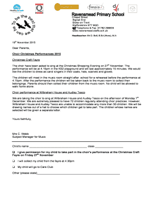 Choir Christmas Performances letter - Ravensmead Primary School - ravensmead staffs sch