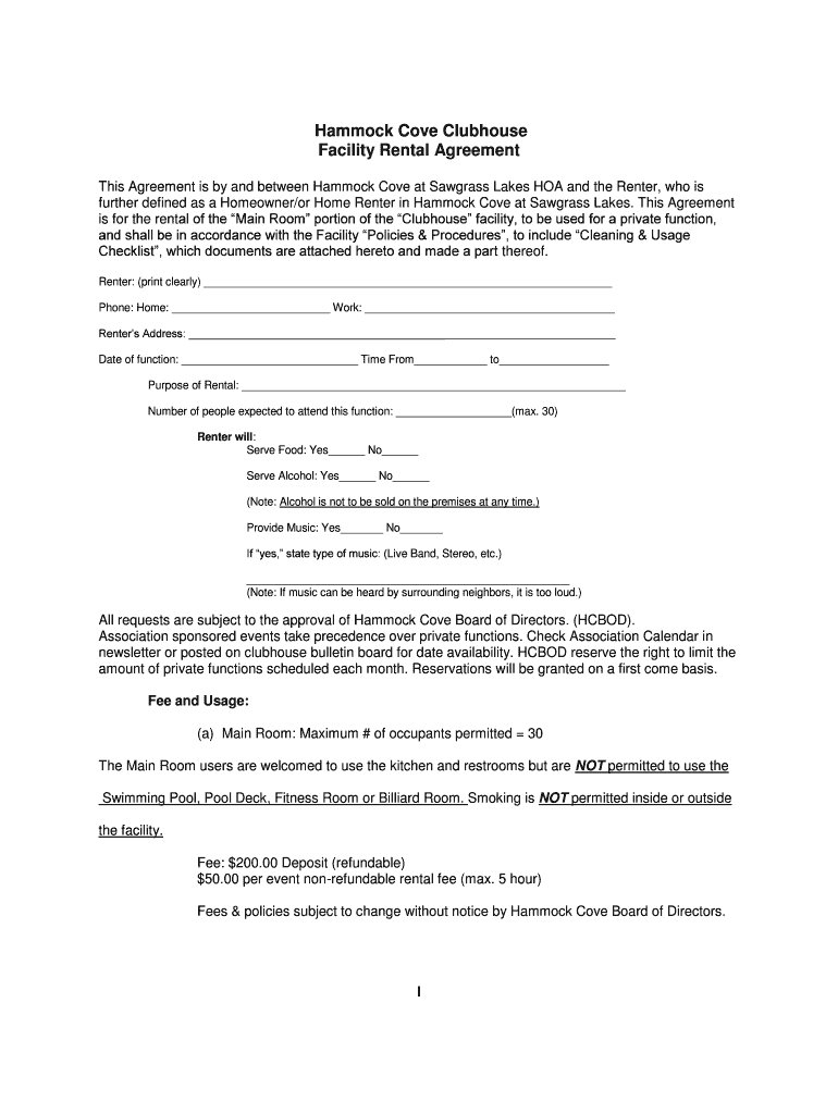 Fillable Online Clubhouse Rental Form Home Page Fax Email Print
