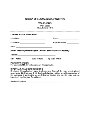 CHICKEN OR RABBIT LICENSE APPLICATION CITY OF bATTICAb