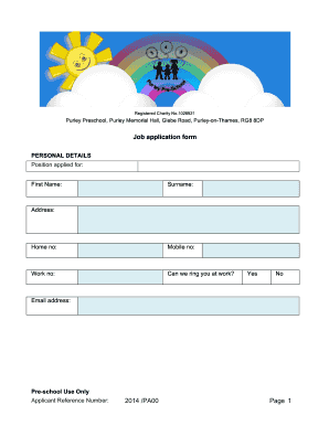 Fillable Online purleypreschool co Job application form - Purley Pre ...