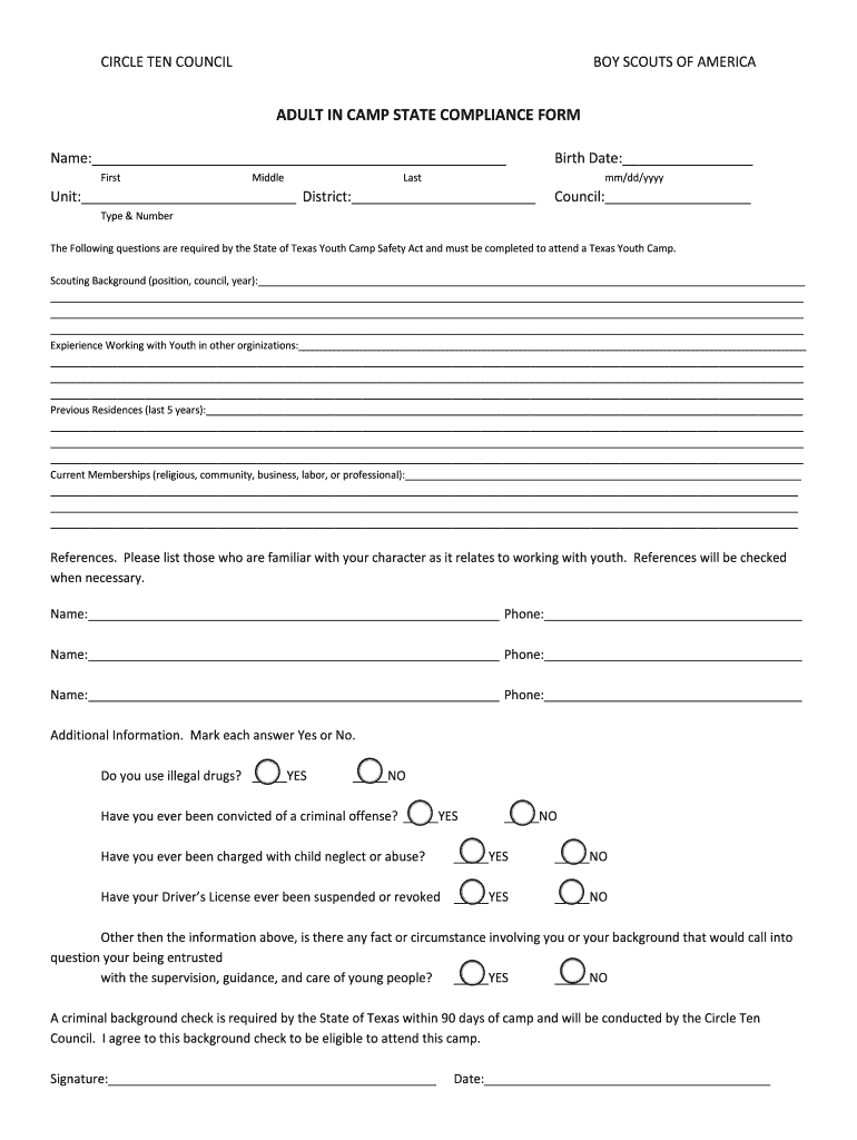 adult compliance form Preview on Page 1