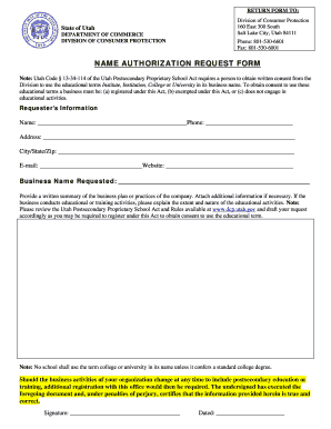 Name Request Form - Utah