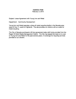 AGENDA ITEM February 3 2015 Subject Lease Agreement with