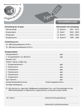 Fillable Online jrk-bayern Anmeldeformular - bjrkb-bbayernbde Fax Email