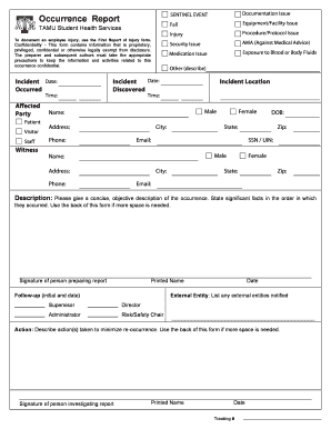 Occurrence Report Description Incident Incident Location - dsacms tamu