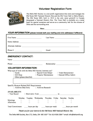 Volunteer Registration Form - Old Stone Mill National - deltamill