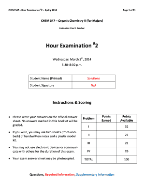 CHEM347HourExamination#2Spring2014 Page1of11 CHEM347OrganicChemistryII(forMajors) Instructor:PaulJ