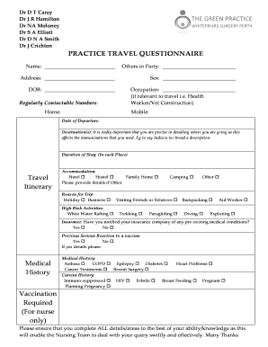 Practice Travel Questionnaire Form - NHS Green Practice - greenpracticeperth co