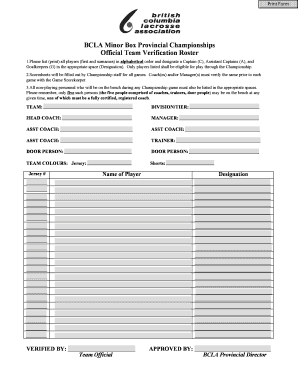 BCLA Minor Box Provincial Championships Official Team