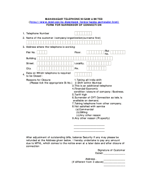 MTNL Connection Surrender Form