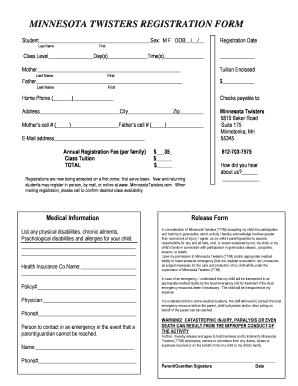 MINNESOTA TWISTERS REGISTRATION FORM