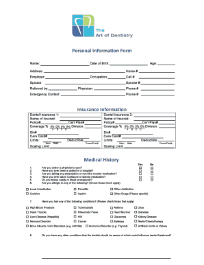 Personal Information Form - btheartofdentistrybbcab