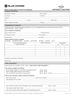 NATIONAL CLAIM FORM Please see back page of this form for addresses - aline