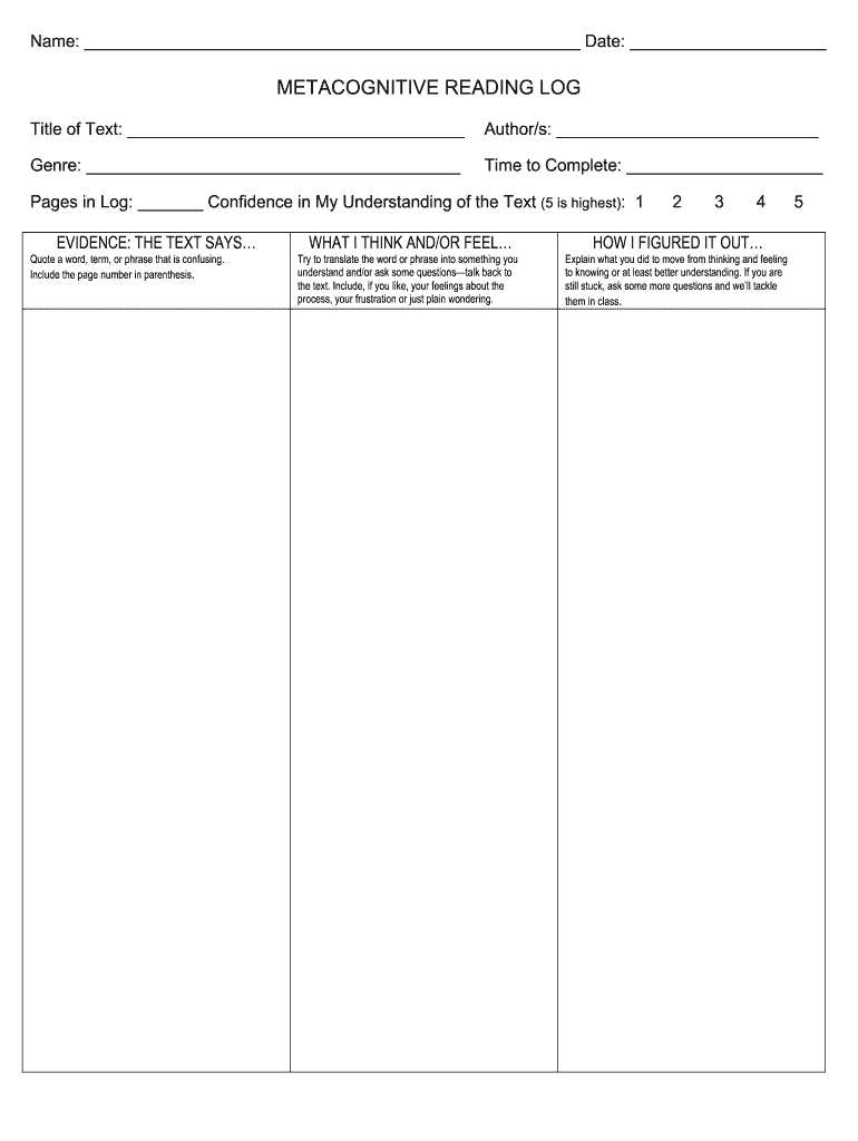 metacognitive log Preview on Page 1