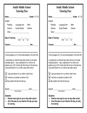 Tutoring Permission Slip - Smith Middle School - Smith Cfisd - Fill and ...