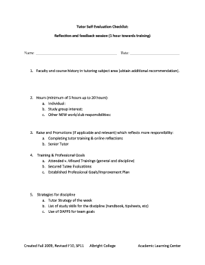 Tutor Self Evaluation Checklist Reflection and feedback