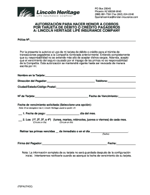 Tarjeta de cr dito o debito - Lincoln Heritage Life Insurance
