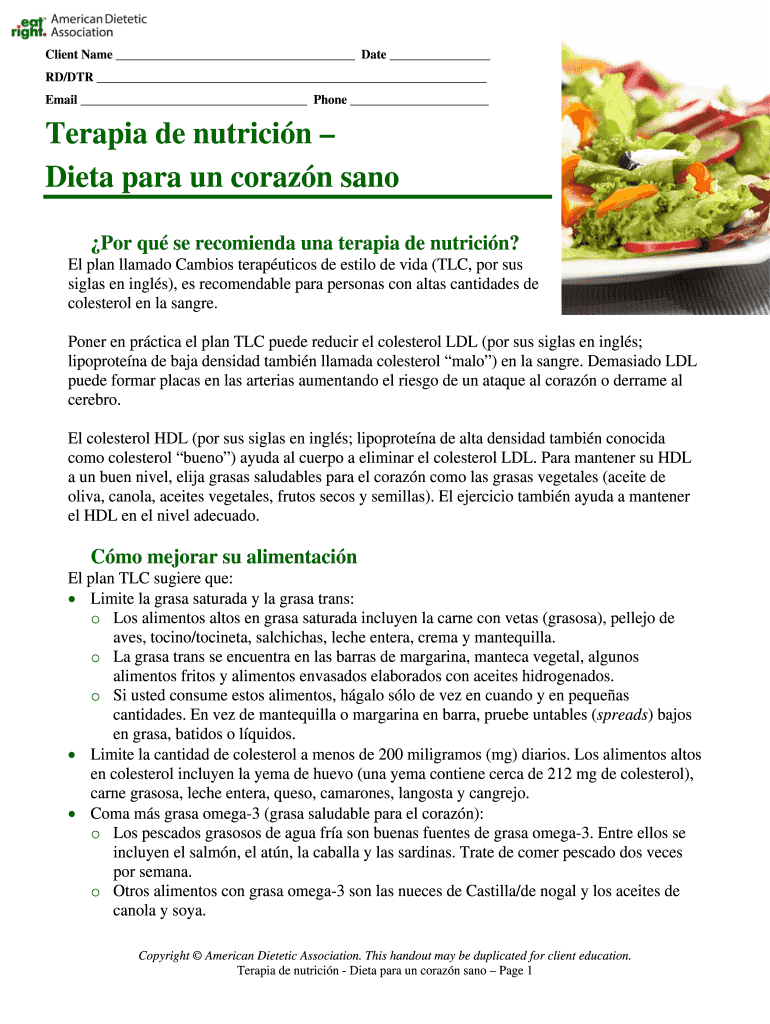 HeartHealthyEatingNutritionTherapySPANISH Vista previa en la página 1