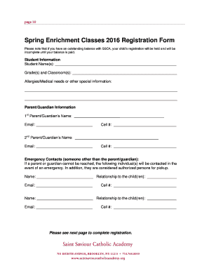Enrichment Class Registration Form - Saint Saviour Catholic Academy - saintsaviourcatholicacademy
