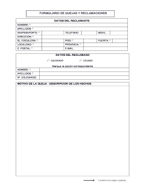 Spanish Complaint and Claim Form