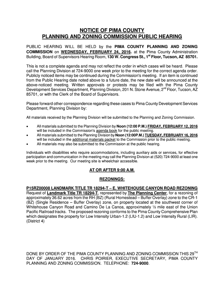 Fillable Online NOTICE OF PIMA COUNTY Fax Email Print pdfFiller