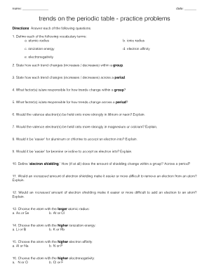 Trends on the periodic table - practice problems