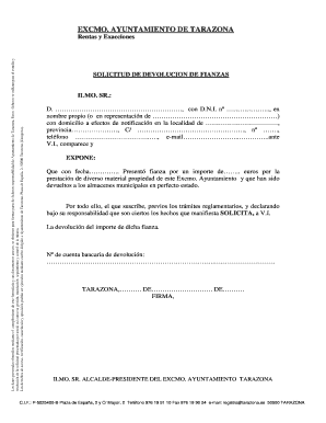 Solicitud devolucion fianza - Ayuntamiento de Tarazona