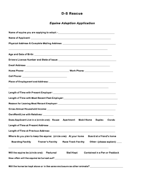 Fillable Online d-srescue DS Horse Adoption Application - D-S Rescue ...