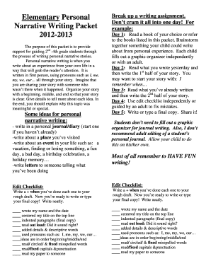 Elementary Personal Narrative Writing Packet