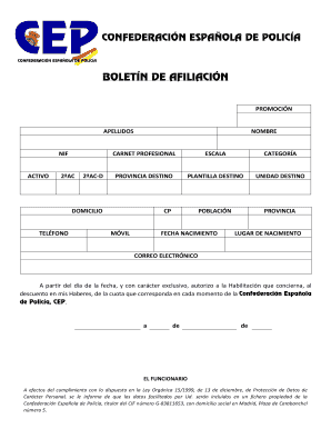 Bolet n de afiliaci n - Confederaci n Espa ola de Polic a