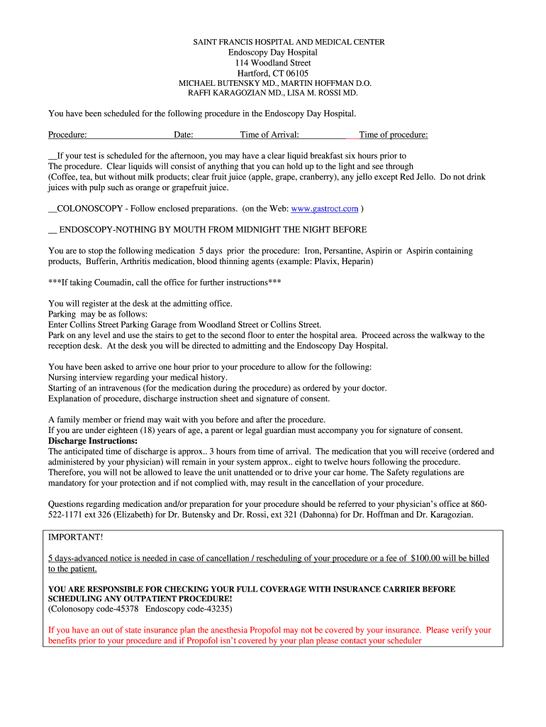 Fillable Online Endoscopy Day Hospital Fax Email Print pdfFiller