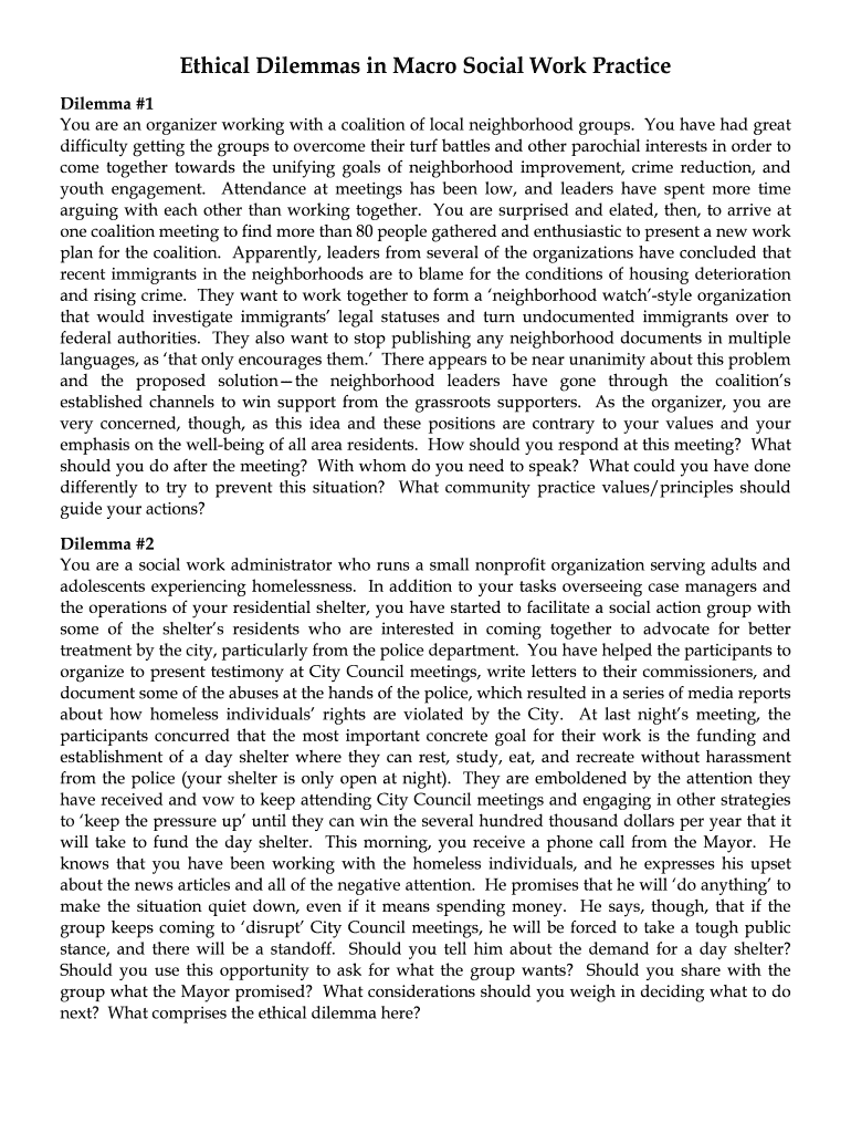 Fillable Online Ethical Dilemmas in Macro Social Work Practice Fax