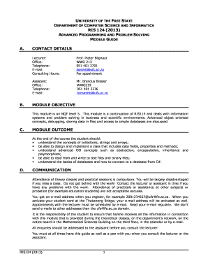 Fillable Online csi ufs ac UNIVERSITY OF THE FREE STATE DEPARTMENT OF ...