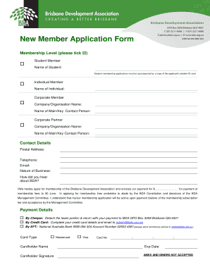 Car rental agreement - New Member Application Form - Creating a Better Brisbane - bda org