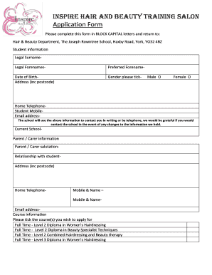 Salon Application Form Fill Online Printable Fillable Blank Pdffiller